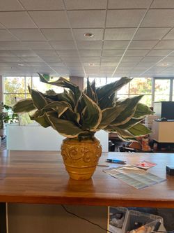 Artificial Variegated Green Plant in Glazed Ceramic Pot