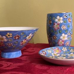 Vintage CMI Inc Chadwick Small Porcelain Three Piece Teaware Bowl, Plate, Cup