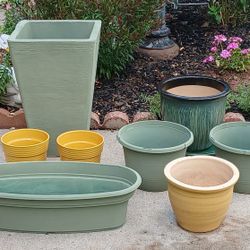 8 Pots, Planters (HEAVY CAST STONE, Hard Plastic, Glossy Ceramic) - $48 (Washington Park, i25 and Alameda, Denver)