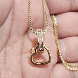 14k gold plated Heart  necklace   Chain 22" 1mm wide. 