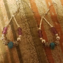 Handmade pretty pink and turquoise and silver dangly earrings
Please go to my page and see other items that I have listed thank you for your interest