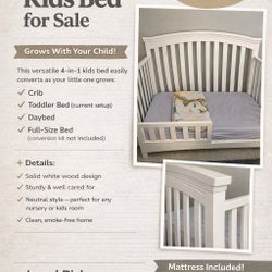 4-in-1 Kids Bed For Sale, Excellent Condition, White Wood