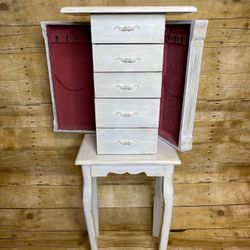 French Farmhouse Repainted Distressed White Jewelry Armoire Box Organizer