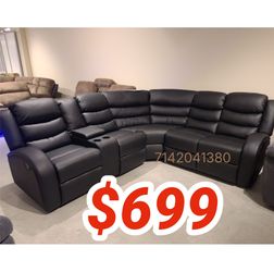 Black leather recliner Sectional sofa set