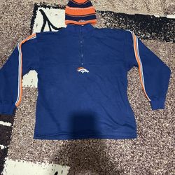 VTG Logo Athletic Denver Broncos Sweatshirt Size Large With A NWT Broncos Hat