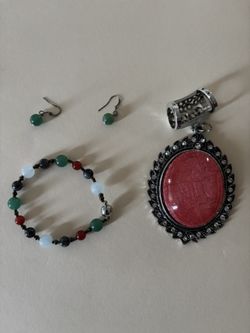 Jade Bracelet Earrings And A Big Pendent