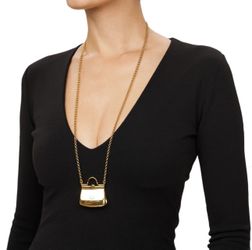 DOLCE & GABBANA Miss Sicily Metal Bag Purse Pendant Chain Necklace Gold