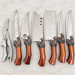 7-Piece Butcher Knife Set - High Carbon Steel Hand Forged Kitchen Knives with Cleaver & Shears