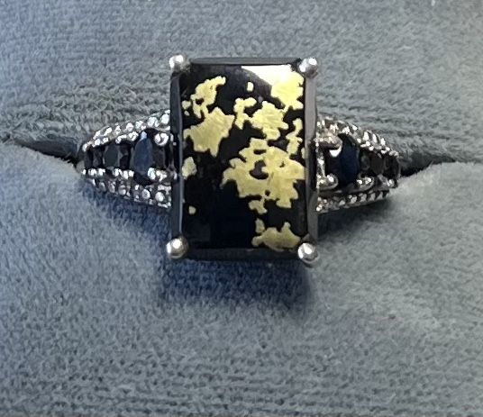 925 Black Goldenite Spinel Ring