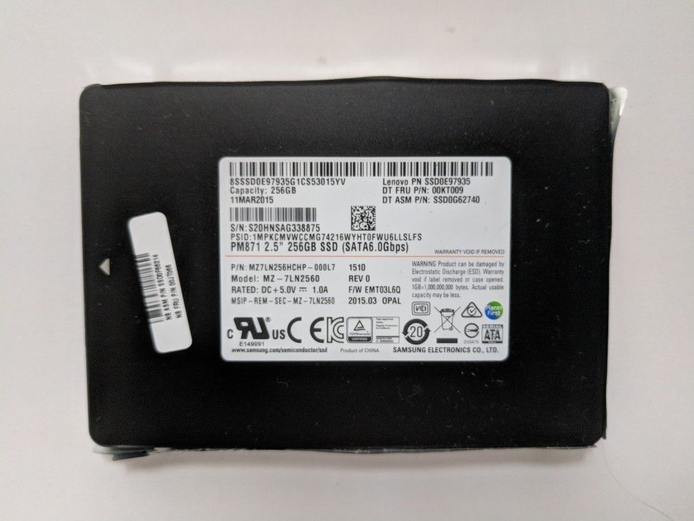 MZ-7LN2560 Samsung PM871 Series 256GB TLC SATA 6Gbps (AES-256) 2.5-inch Internal Solid State Drive (SSD)