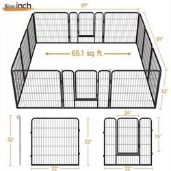 Black 12 Panels Metal Dog Playpen, 0.59" L X 32" W X 32" H