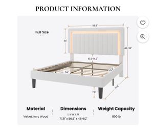 Full Size White Velvet Bed frame