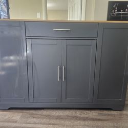 Rolling Kitchen Island w/Wood Top & Trash Storage