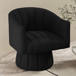 Modern Swivel Accent Chair, Velvet Corner Chair, Comfy Round Barrel Chair, Cozy Armchair for Living Room, Bedroom, Office Spaces - Black
