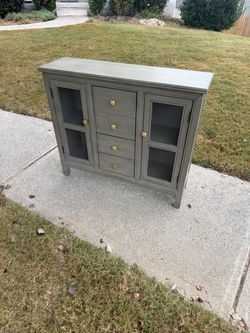 Gray Wood Sideboard with Mesh Door Cabinets