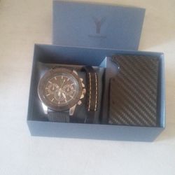 Yaamava Resort Men's Black Quartz Watch, Braclet & Card Holder