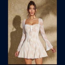Women's Lace Corset Style Dress with Ruffled Hem and Pleats