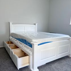 White Full Bed With Drawers And Mattress