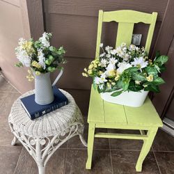 Green Wooden Chair As Plant Stand $18