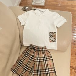 👕🩳 Burberry Check Label Cotton Polo Shirt + Check Cotton Shorts – Boy’s Size 4Y Ready!
