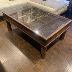 Antique Indian Sheeham Wood Door Coffee Table