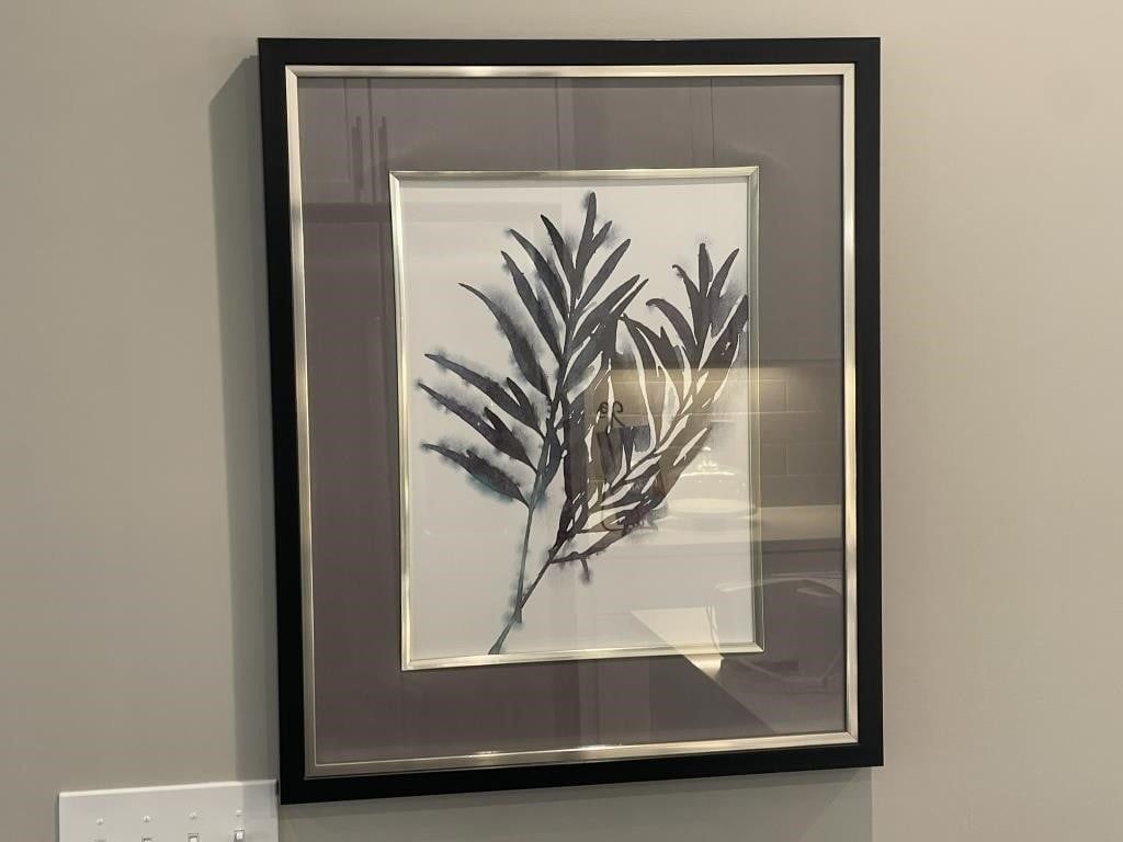 Set Of 2 Eucalyptus Leaves Prints In Black And Grey Fabric Frame