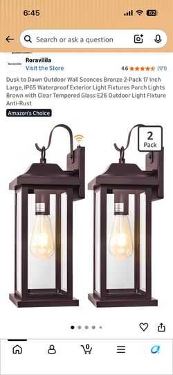 2-Pack Dusk to Dawn Outdoor Wall Sconces Bronze