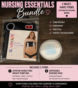 Joyspun Hands-Free Breast Pump Bra Bundle Size Medium + Disposable Nursing Pads | New