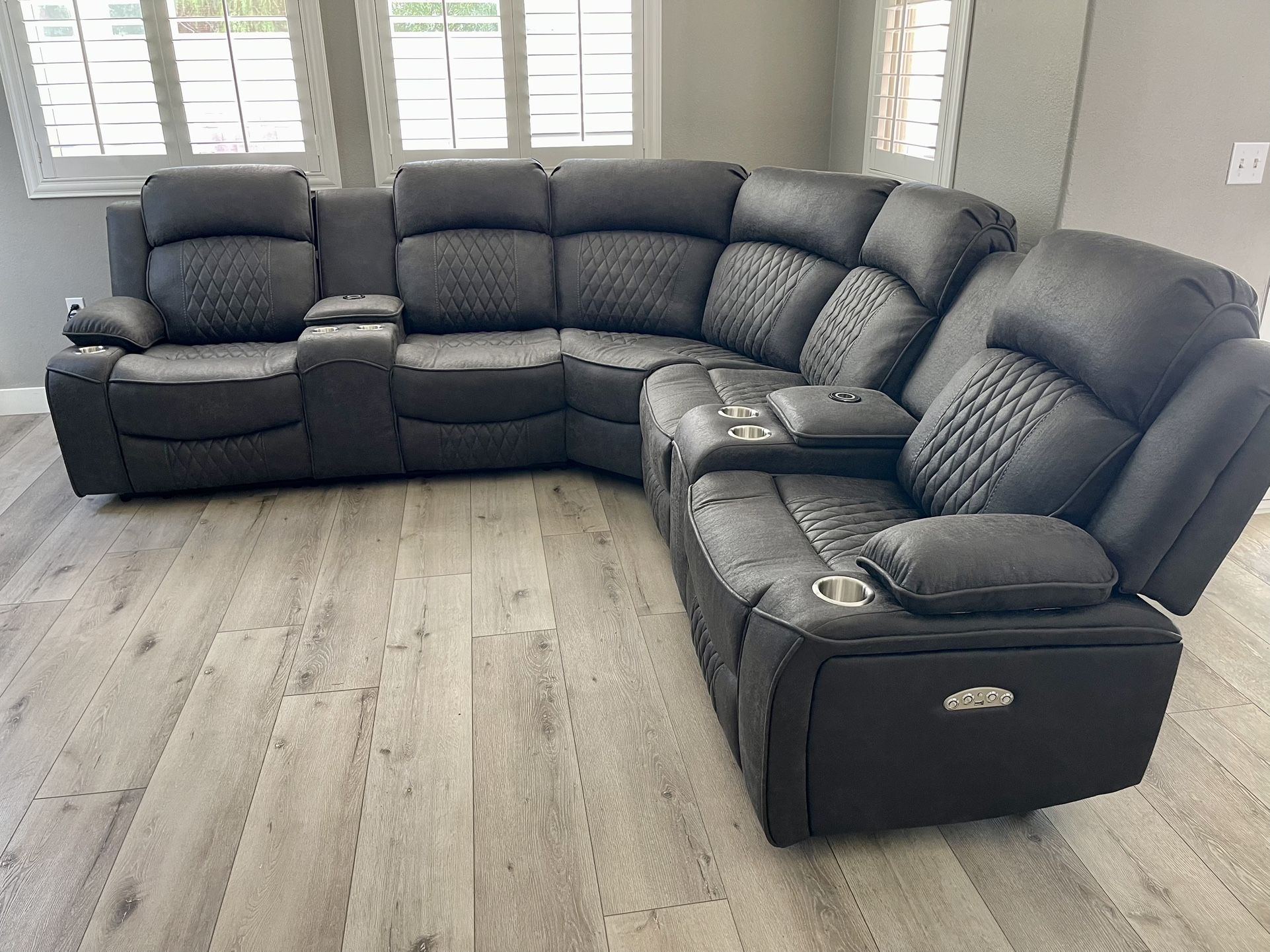 Dark Grey Sectional With 4 Power Reclining Seats