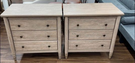 New 3-Drawer Nightstand With USB Set, Set of 2, Brushed Oak