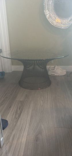 Platner Style Wire Coffee Table with Glass Top