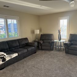 3-Piece Living Room Set + 3 Glass Tables - Couch + 2 Recliners + TV Stand & Side Tables (Pickup Only) 💰 $350 (Firm)