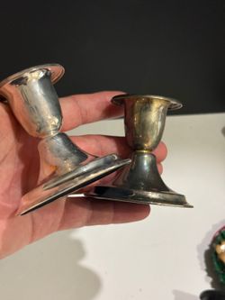 Vintage Silver Plated Steel Taper Candlestick Holders Take Apart Detachable Pair