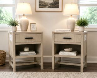 Modern Light Oak Nightstands with USB Charging Station (Set of 2)