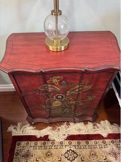 Hand Painted Red Floral 3-Drawer Accent Chest