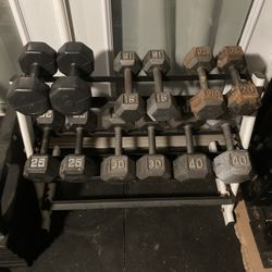 6 Pairs Of Steel Cast Iron Hex Dumbbells With 3 Tier Rack