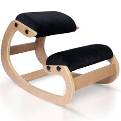 Ergonomic Kneeling Chair, Adjustable Seat - Office Chair for Desk, Posture Corrector, Premium Comfort Cushion, Wooden Rocking Knee Chair (Black)