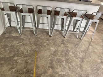 Set of 8 Industrial Metal & Wood Counter-Height Bar Stools