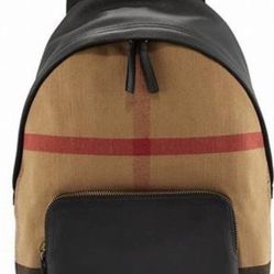 Burberry Abbeydale Check Canvas & Leather Backpack, Camel/Black