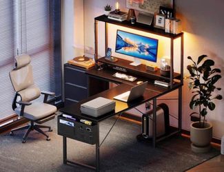 Gaming Desk 43” – LED Lights, Shelf & Power Outlet