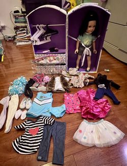 American Girl Doll With Closet And Clothes