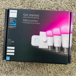 Philips Hue 3 bulb starter kit - 75w + dimmer switch (new)