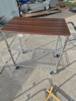 Rolling Wire Shelf Cart with Wood Top