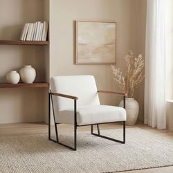 Accent Chair Ivory fabric, Metal legs and wood accents, New Especial price 