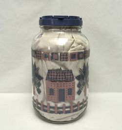 Vintage glass sun tea jar jug pink blue houses trees 1980s 1990s Miner Container
