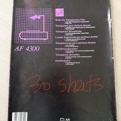 3M AF 4300 Write-On Transparency Film.  30 sheets-New