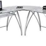 Vista style glass desk L-shaped with keyboard drawer