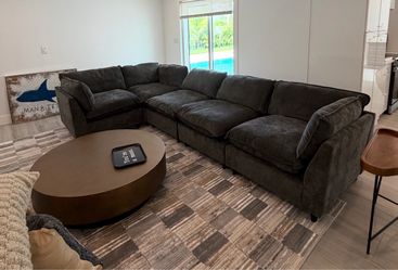 5 Piece L-Shaped Modern Upholstered Sectional Sofa w Deep Seating