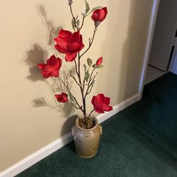 Beautiful Brown Vase With Red Flowers 