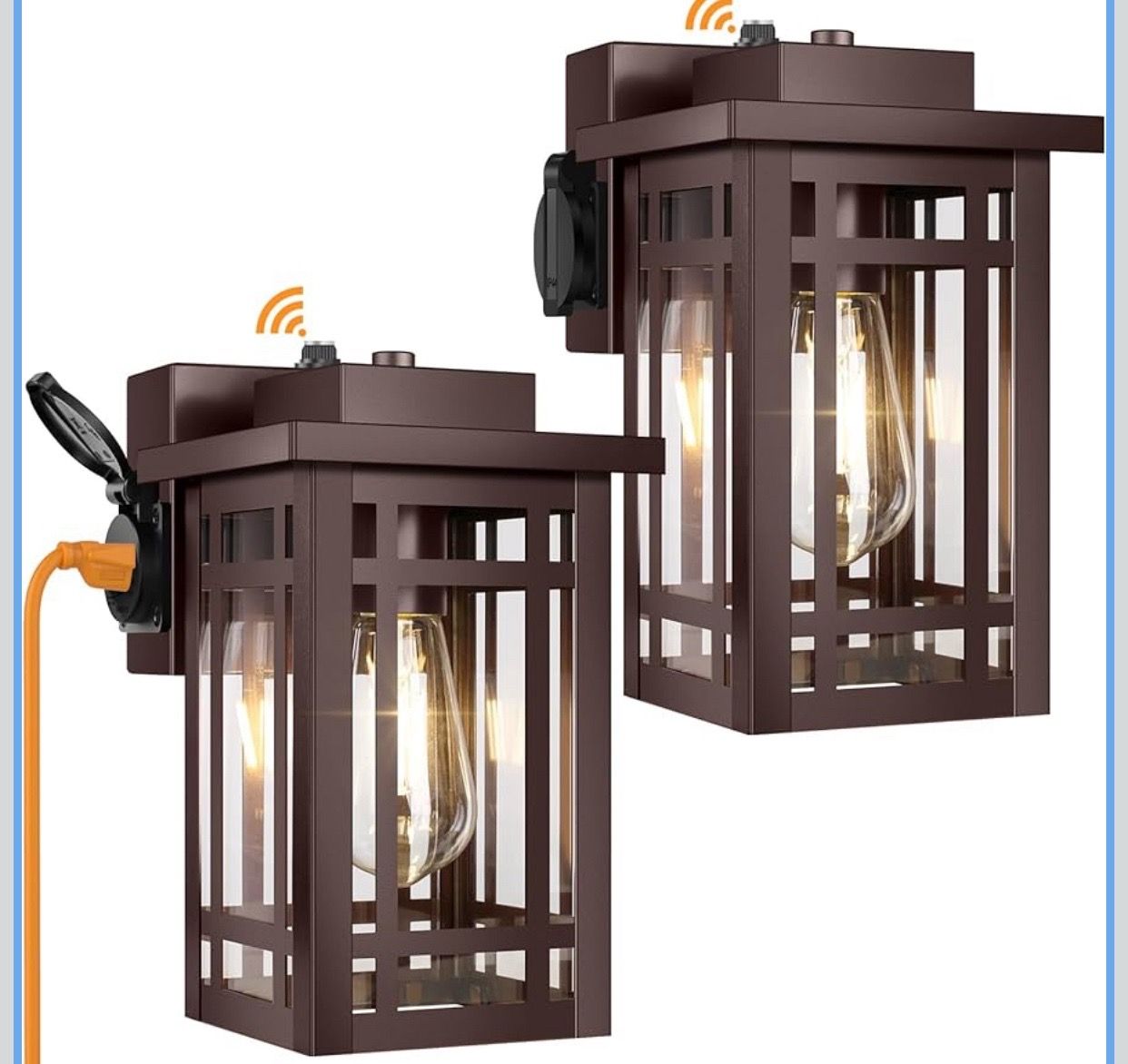 2-Pack Outdoor Porch Lights with Outlet,Dusk to Dawn Modern Outdoor Wall Lights Exterior Lighting Fixtures Waterproof,Orb Bronze Outside Light for Hou